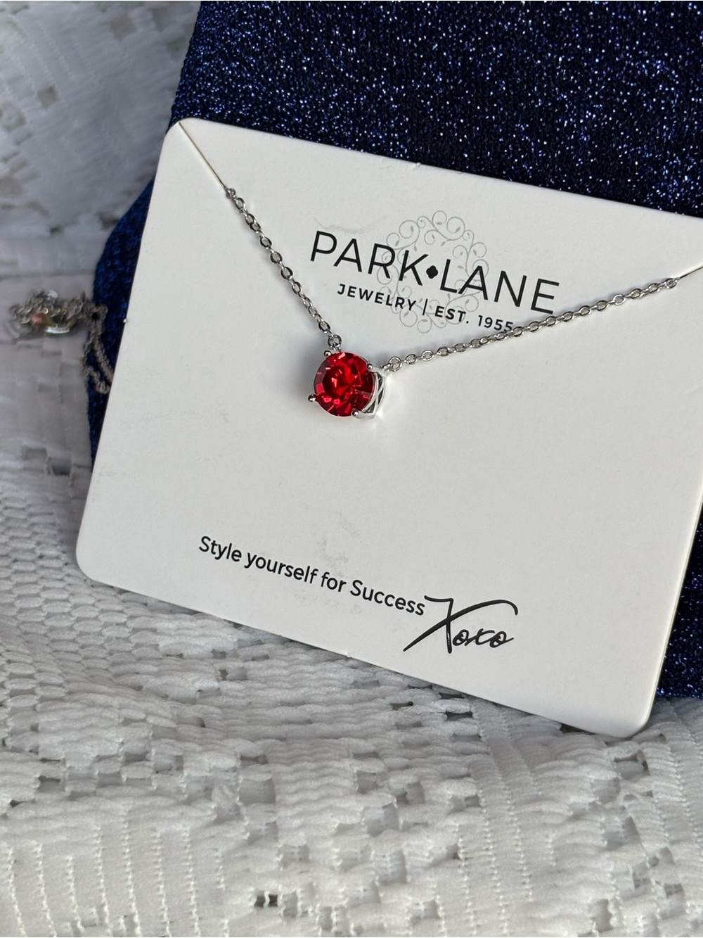 Park Lane Impression Red Crystal Solitaire Necklace Silver Setting Dainty Chain - Picture 2 of 9